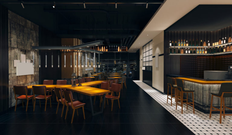 3d coffee pub loft style, interior render